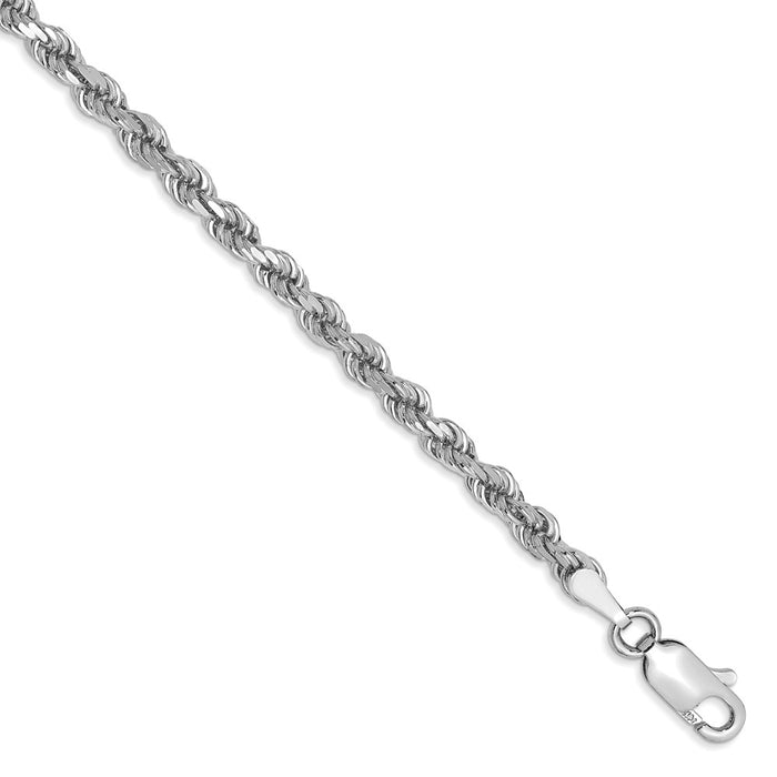 Million Charms 14k White Gold 3.0mm Diamond-Cut Rope Chain, Chain Length: 8 inches