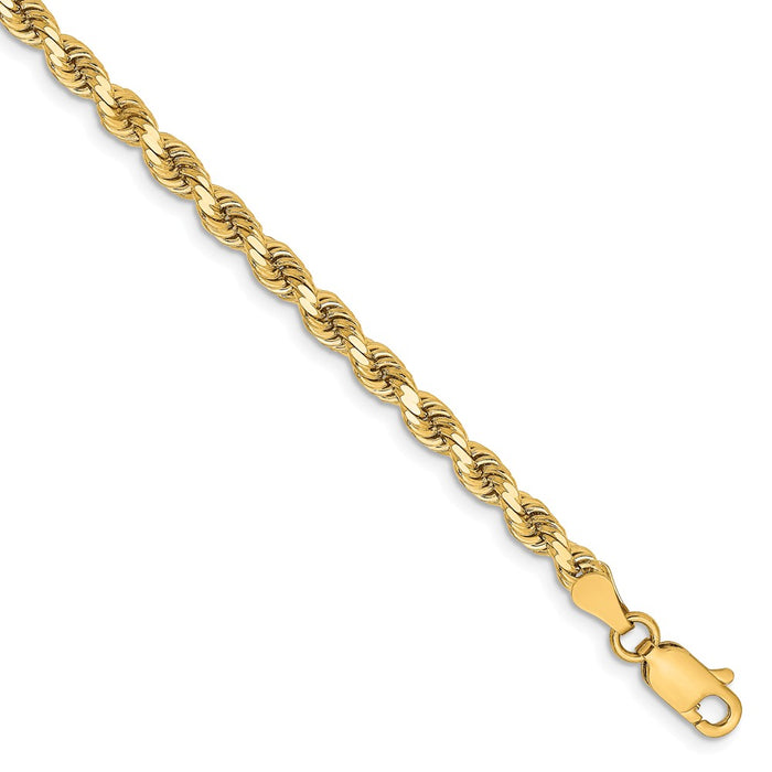 Million Charms 14k Yellow Gold 3.25mm Diamond Cut Rope Chain, Chain Length: 7 inches