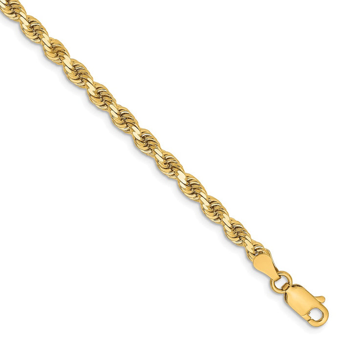Million Charms 14k Yellow Gold 3.25mm Diamond Cut Rope Chain, Chain Length: 9 inches