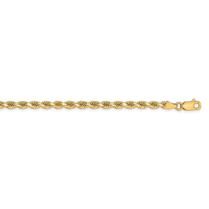 Million Charms 14k Yellow Gold, Necklace Chain, 3.25mm Diamond Cut Rope Chain, Chain Length: 18 inches