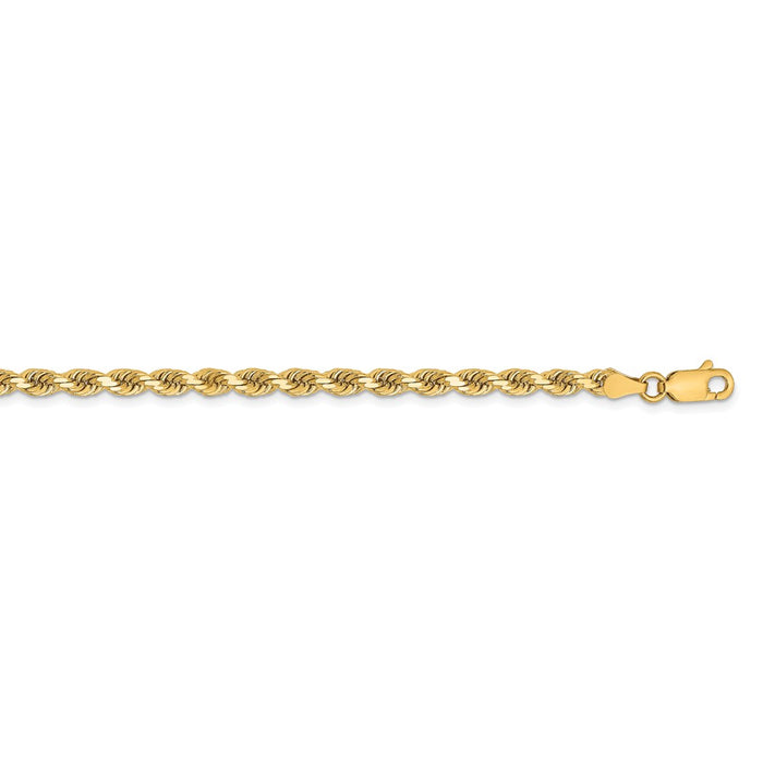 Million Charms 14k Yellow Gold, Necklace Chain, 3.25mm Diamond Cut Rope Chain, Chain Length: 36 inches