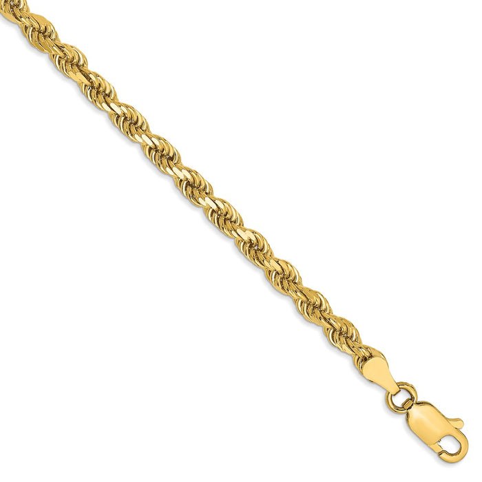 Million Charms 14k Yellow Gold 3.5mm Diamond-Cut Rope with Lobster Clasp Chain, Chain Length: 7 inches