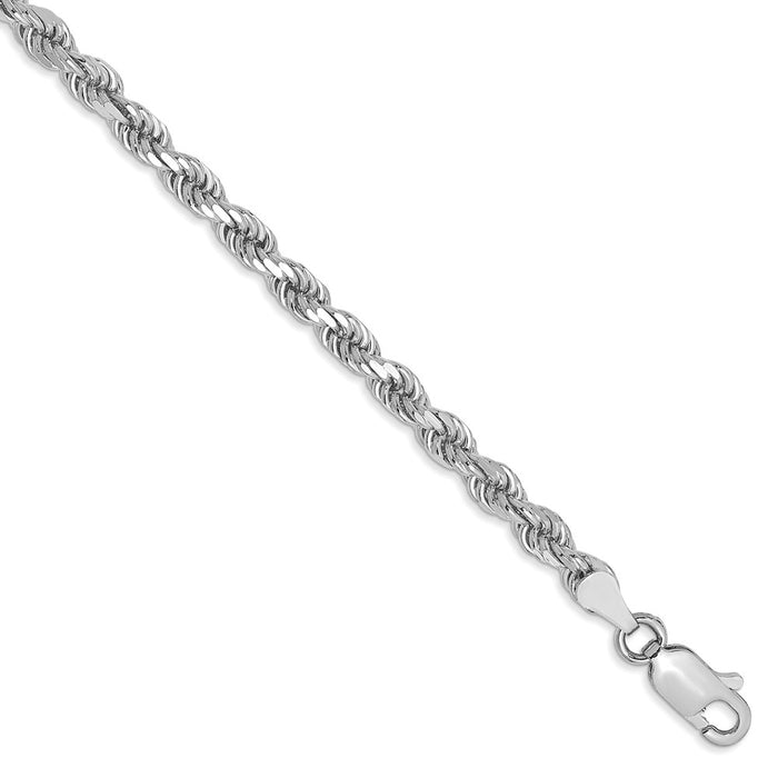 Million Charms 14k White Gold 3.5mm Diamond-Cut Rope Chain, Chain Length: 7 inches