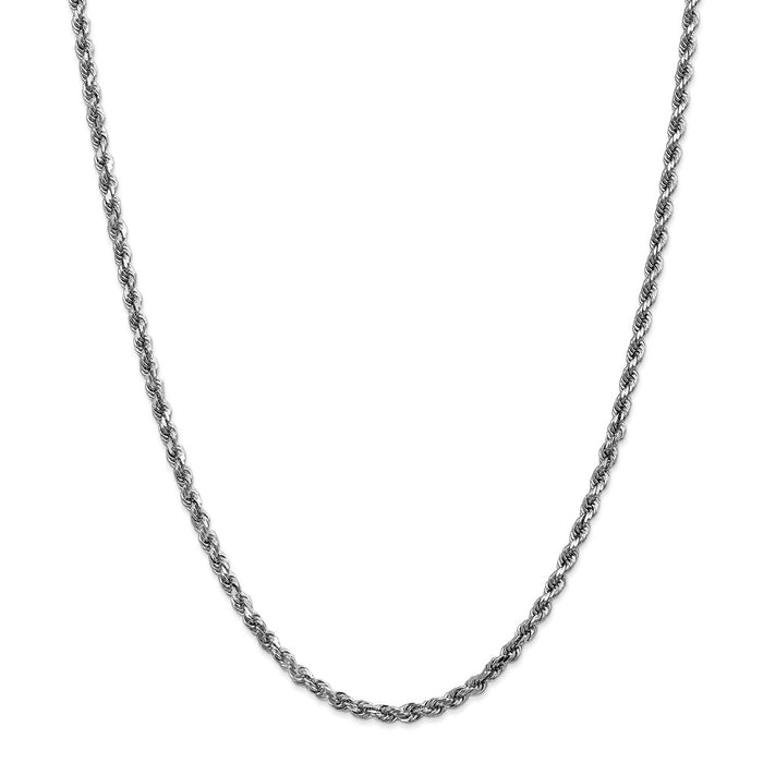Million Charms 14k White Gold, Necklace Chain, 3.5mm Diamond-Cut Rope Chain, Chain Length: 28 inches