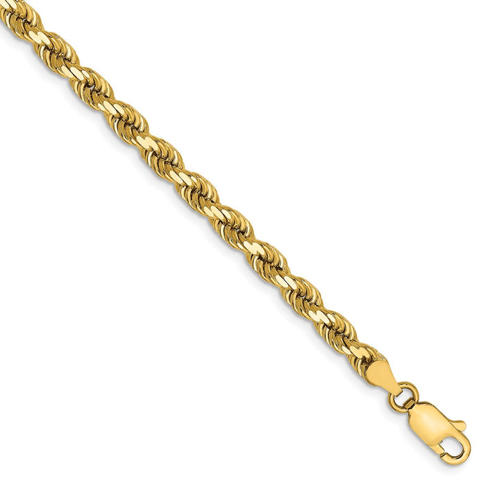 Million Charms 14k Yellow Gold 4mm Diamond-Cut Rope with Lobster Clasp Chain, Chain Length: 7 inches