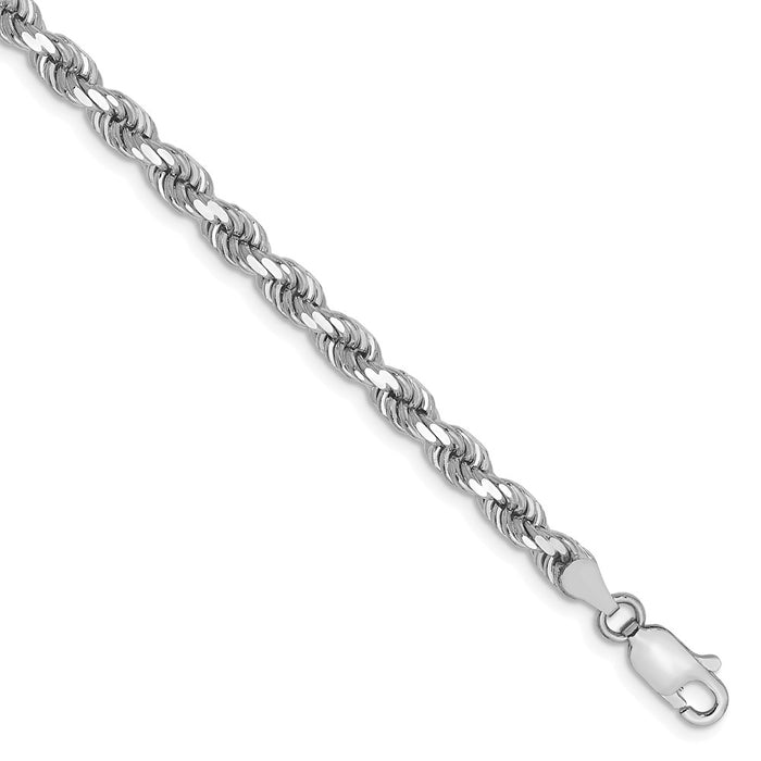 Million Charms 14k White Gold 4mm Diamond-Cut Rope Chain, Chain Length: 8 inches