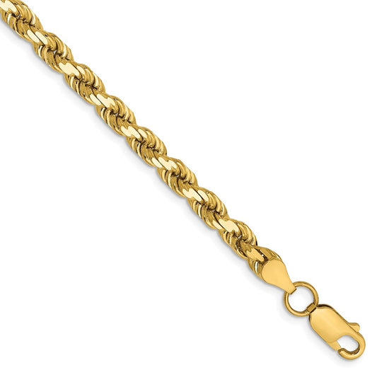 Million Charms 14k Yellow Gold 4.5mm Diamond-Cut Rope with Lobster Clasp Chain, Chain Length: 7 inches