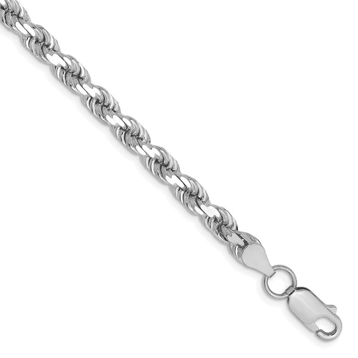 Million Charms 14k White Gold 4.5mm Diamond-Cut Rope Chain, Chain Length: 8 inches