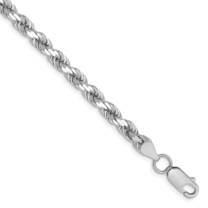 Million Charms 14k White Gold 4.5mm Diamond-Cut Rope Chain, Chain Length: 7 inches