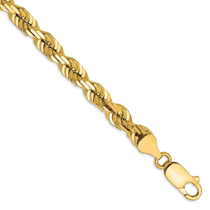 Million Charms 14k Yellow Gold 5.5mm Diamond-Cut Rope with Lobster Clasp Chain, Chain Length: 7 inches