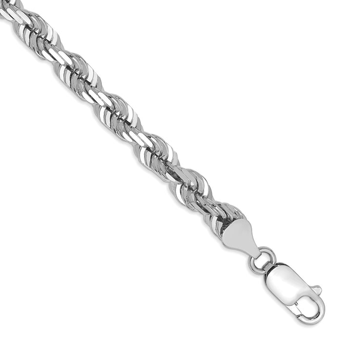 Million Charms 14k White Gold 5.5mm Diamond-Cut Rope Chain, Chain Length: 8 inches