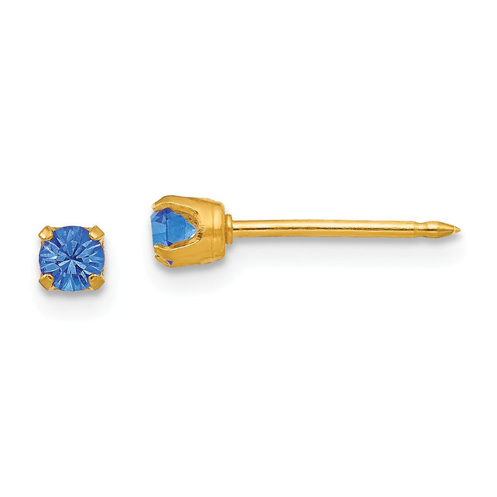 Inverness 14k Yellow Gold 3mm September Crystal Birthstone Post Earrings, 3mm x 3mm