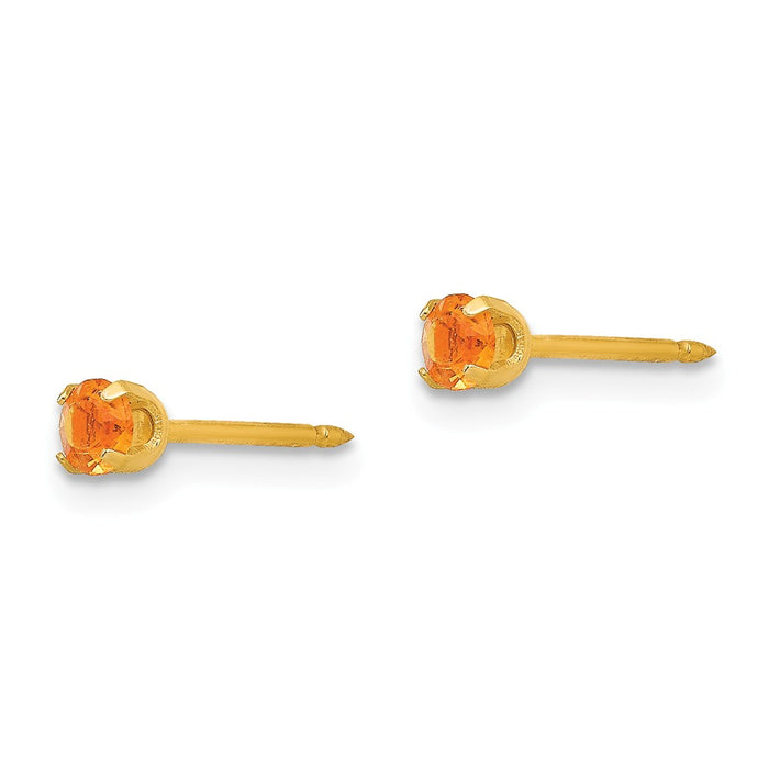Inverness 14k Yellow Gold 3mm November Crystal Birthstone Post Earrings, 3mm x 3mm