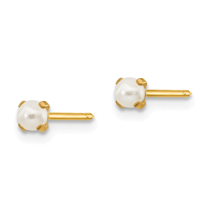 Inverness 14k Yellow Gold 3mm Simulated Pearl Post Earrings, 3mm x 3mm