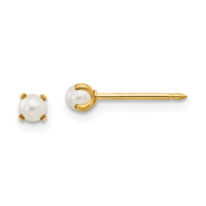 Inverness 14k Yellow Gold 3mm Simulated Pearl Post Earrings, 3mm x 3mm