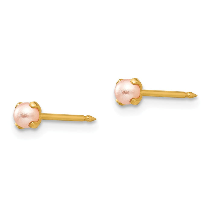 Inverness 14k Yellow Gold 3mm Pink Simulated Pearl Post Earrings, 3mm x 3mm