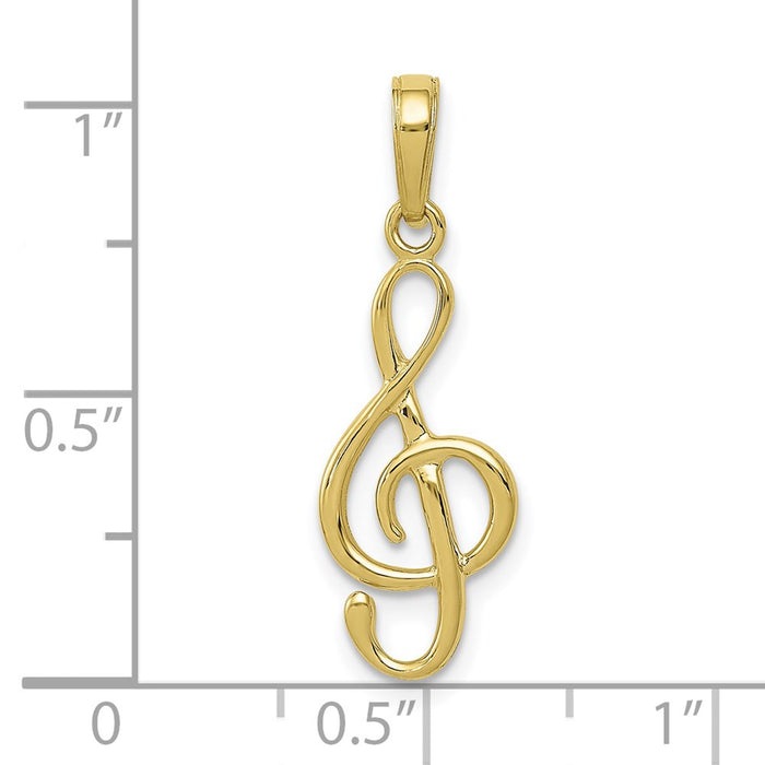 Million Charms 10K Yellow Gold Themed 3-D Treble Clef Pendant