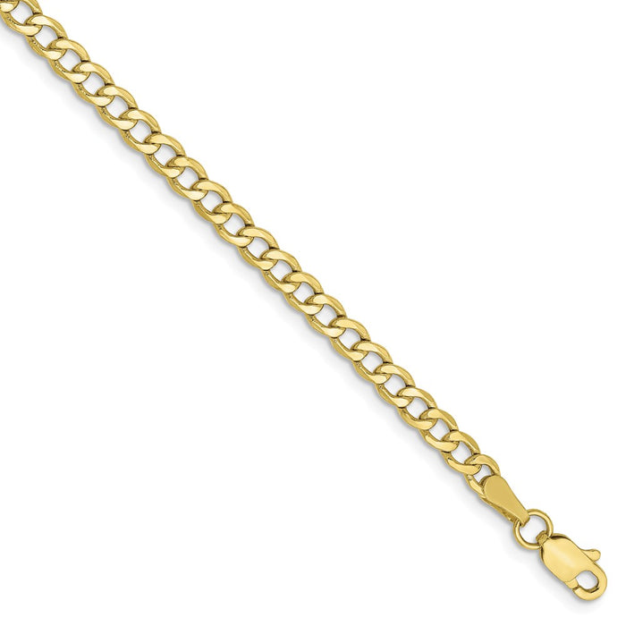 Million Charms 10k Yellow Gold 3.35mm Semi-Solid Curb Link Chain, Chain Length: 7 inches