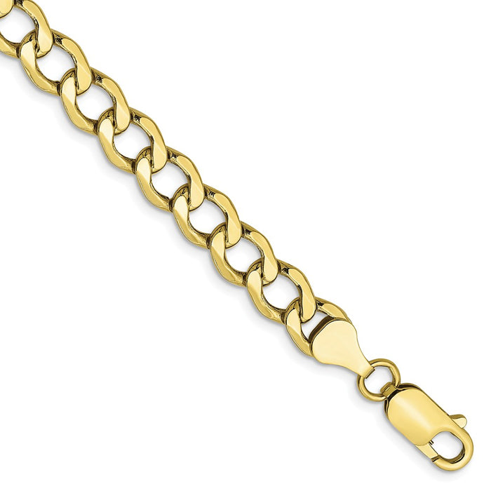 Million Charms 10k Yellow Gold 6.5mm Semi-Solid Curb Link Chain, Chain Length: 7 inches