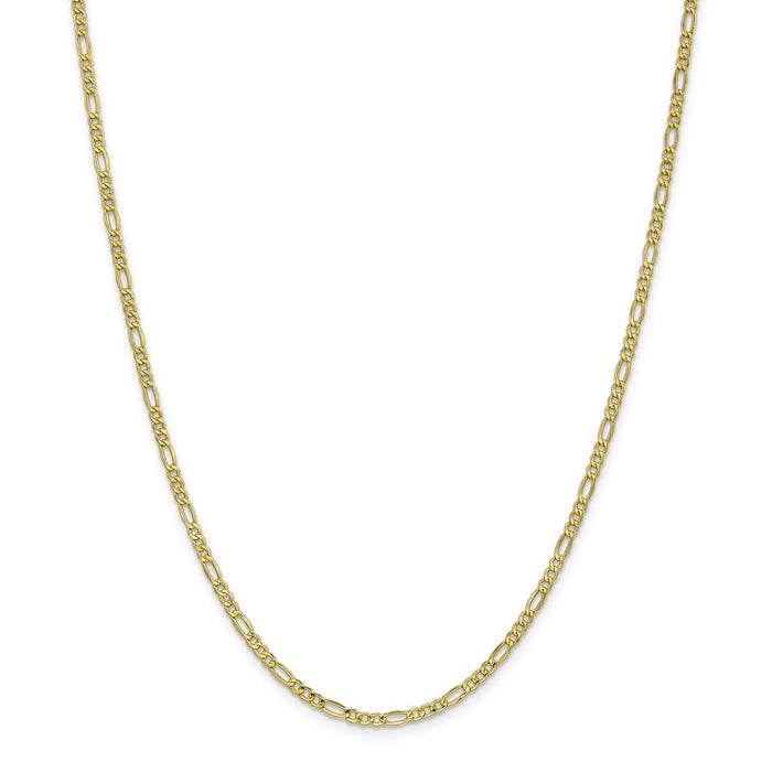 Million Charms 10k Yellow Gold, Necklace Chain, 2.5mm Semi-Solid Figaro Chain, Chain Length: 24 inches