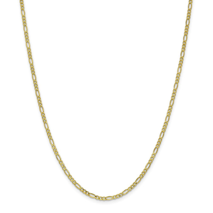Million Charms 10k Yellow Gold 2.5mm Semi-Solid Figaro Chain, Chain Length: 10 inches