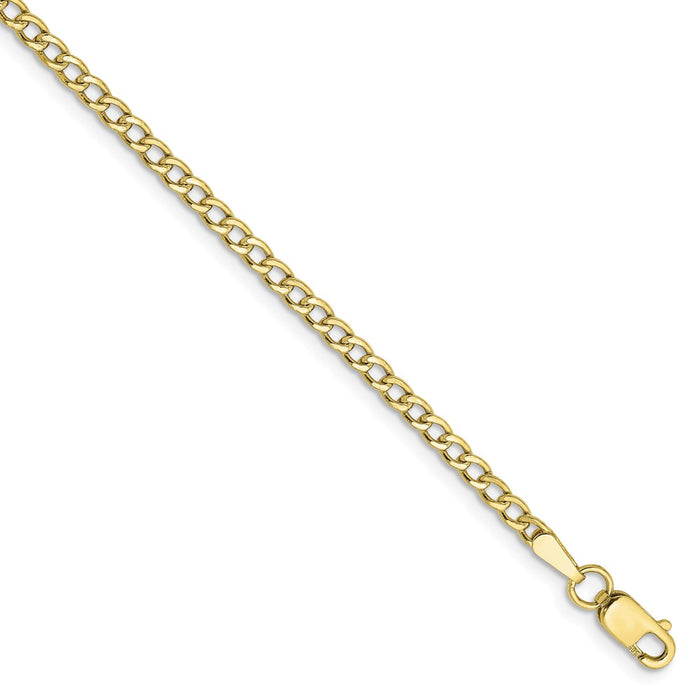 Million Charms 10k Yellow Gold 2.5mm Semi-Solid Curb Link Chain, Chain Length: 7 inches