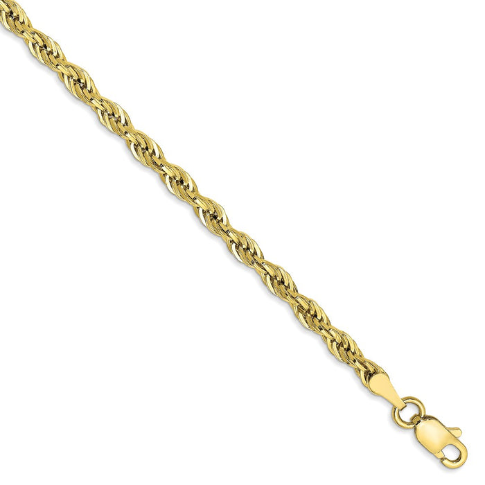 Million Charms 10k Yellow Gold 3.0mm Semi-Solid Rope Chain, Chain Length: 7 inches