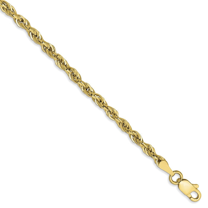Million Charms 10k Yellow Gold 2.8mm Semi-Solid Rope Chain, Chain Length: 8 inches