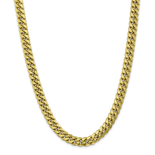 Million Charms 10k Yellow Gold, Necklace Chain, 9.3mm Semi-Solid Miami Cuban Chain, Chain Length: 22 inches