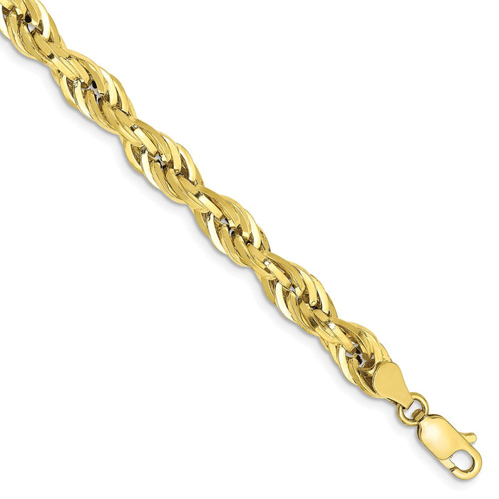 Million Charms 10k Yellow Gold 5.4mm Semi-Solid Rope Chain, Chain Length: 8 inches