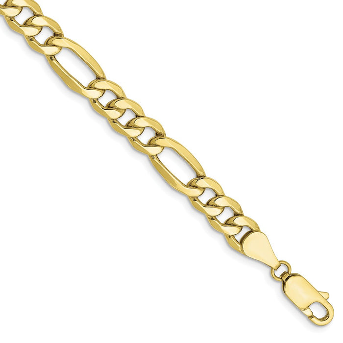 Million Charms 10k Yellow Gold 6.25mm Semi-Solid Figaro Chain, Chain Length: 7 inches