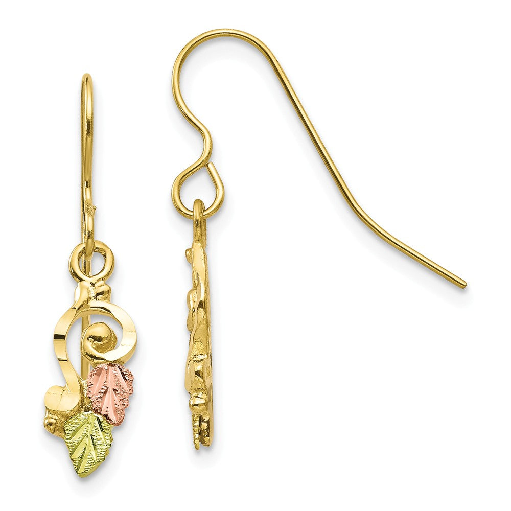 Black Hills Gold 10k Yellow Gold Tri-color Shepherd Hook Earrings, 26mm x 6mm