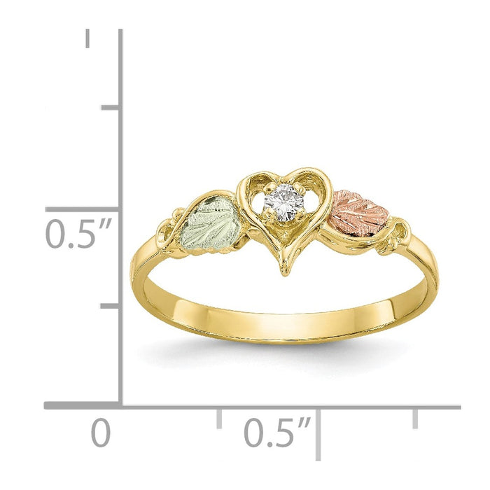Black Hills Gold 10k Yellow Gold Tri-color Diamond Heart Ring, Size: 7