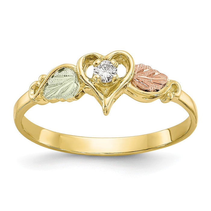 Black Hills Gold 10k Yellow Gold Tri-color Diamond Heart Ring, Size: 7