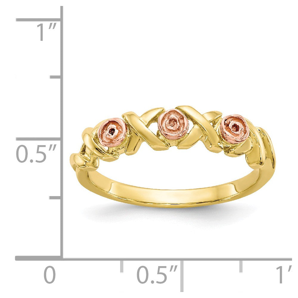 Black Hills Gold 10k Yellow Gold Tri-color Rose Ring, Size: 7