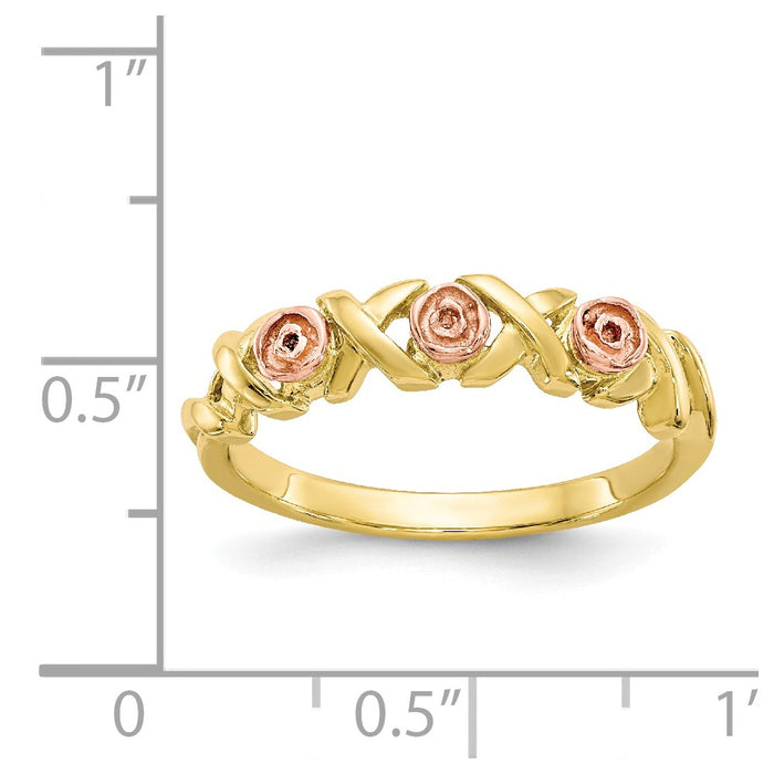 Black Hills Gold 10k Yellow Gold Tri-color Rose Ring, Size: 7