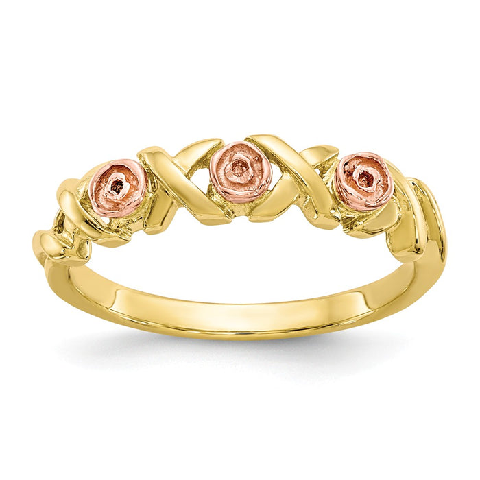 Black Hills Gold 10k Yellow Gold Tri-color Rose Ring, Size: 7
