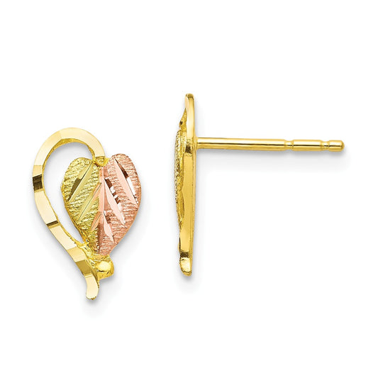Black Hills Gold 10k Yellow Gold Tri-color Post Earrings, 12mm x 7mm