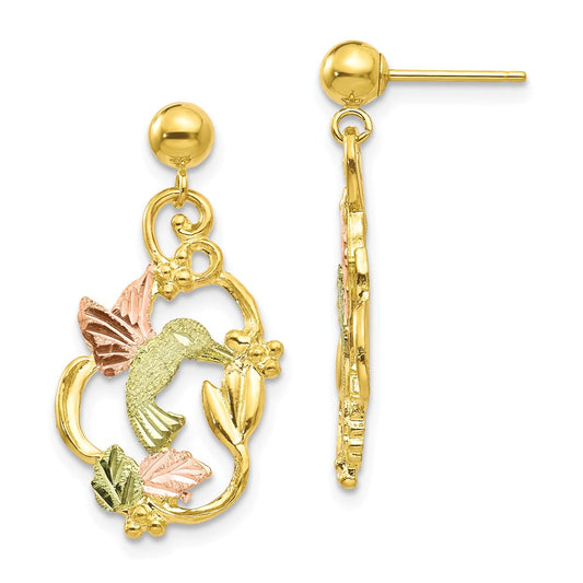 Black Hills Gold 10k Yellow Gold Tri-color Post Earrings, 26mm x 13mm