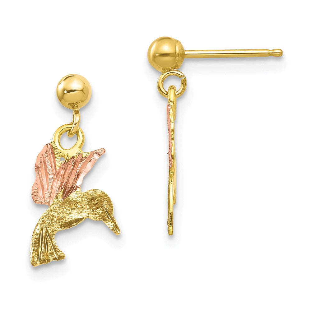 Black Hills Gold 10k Yellow Gold Tri-color Post Dangle Earrings, 16mm x 7mm