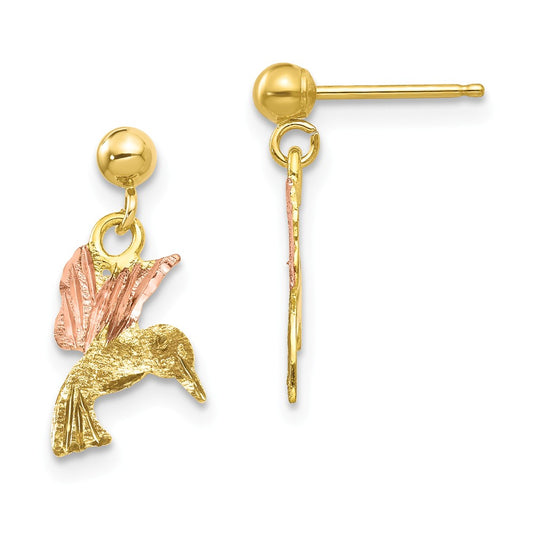 Black Hills Gold 10k Yellow Gold Tri-color Post Dangle Earrings, 16mm x 7mm