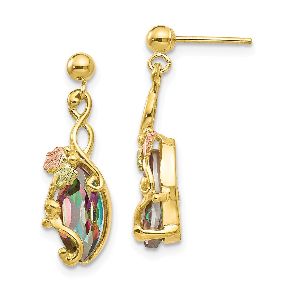 Black Hills Gold 10k Yellow Gold Tri-color Mystic Topaz Post Dangle Earrings, 22mm x 7mm