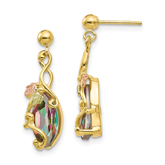 Black Hills Gold 10k Yellow Gold Tri-color Mystic Topaz Post Dangle Earrings, 22mm x 7mm