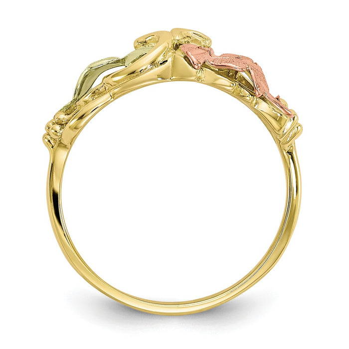 Black Hills Gold 10k Yellow Gold Tri-color Flower Ring, Size: 7