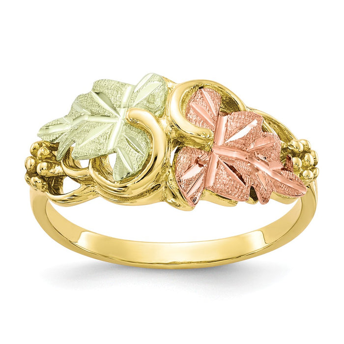Black Hills Gold 10k Yellow Gold Tri-color Flower Ring, Size: 7