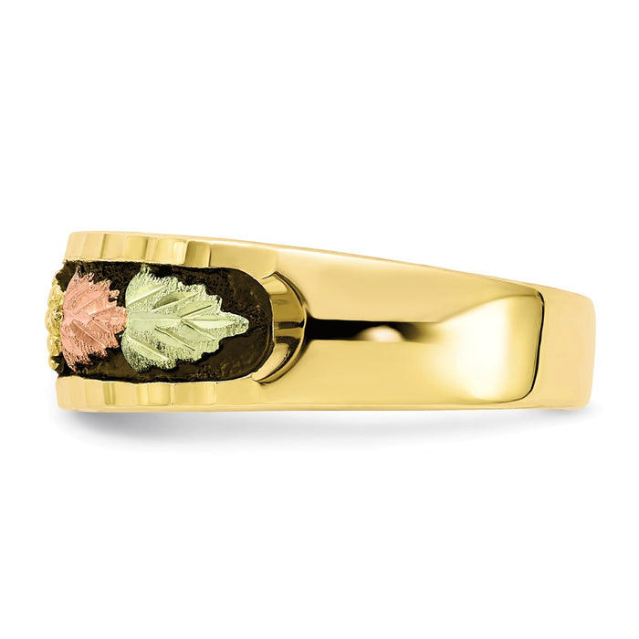 Black Hills Gold 10k Yellow Gold Tri-color Men's Antiqued Ring, Size: 10