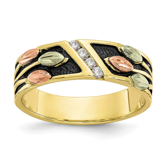 Black Hills Gold 10k Yellow Gold Tri-color Antiqued Diamond Ring, Size: 7