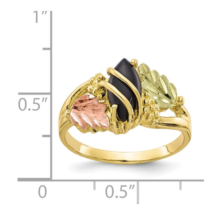 Black Hills Gold 10k Yellow Gold Tri-color Onyx Ring, Size: 7