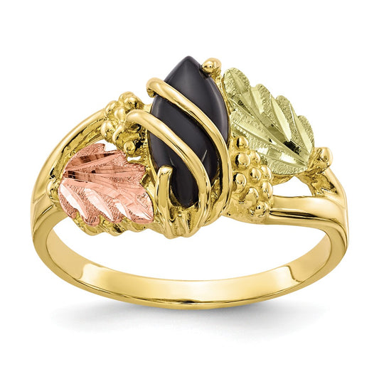 Black Hills Gold 10k Yellow Gold Tri-color Onyx Ring, Size: 7