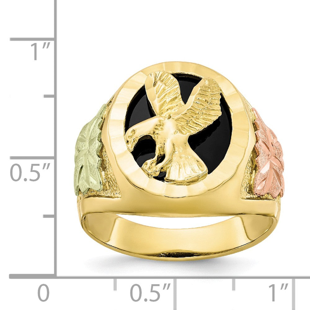 Black Hills Gold 10k Yellow Gold Tri-color Onyx Men's Ring, Size: 10